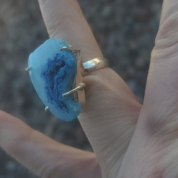 New Solar Quartz Agate Druzy 925 Silver Ring. - Picture 7 of 13